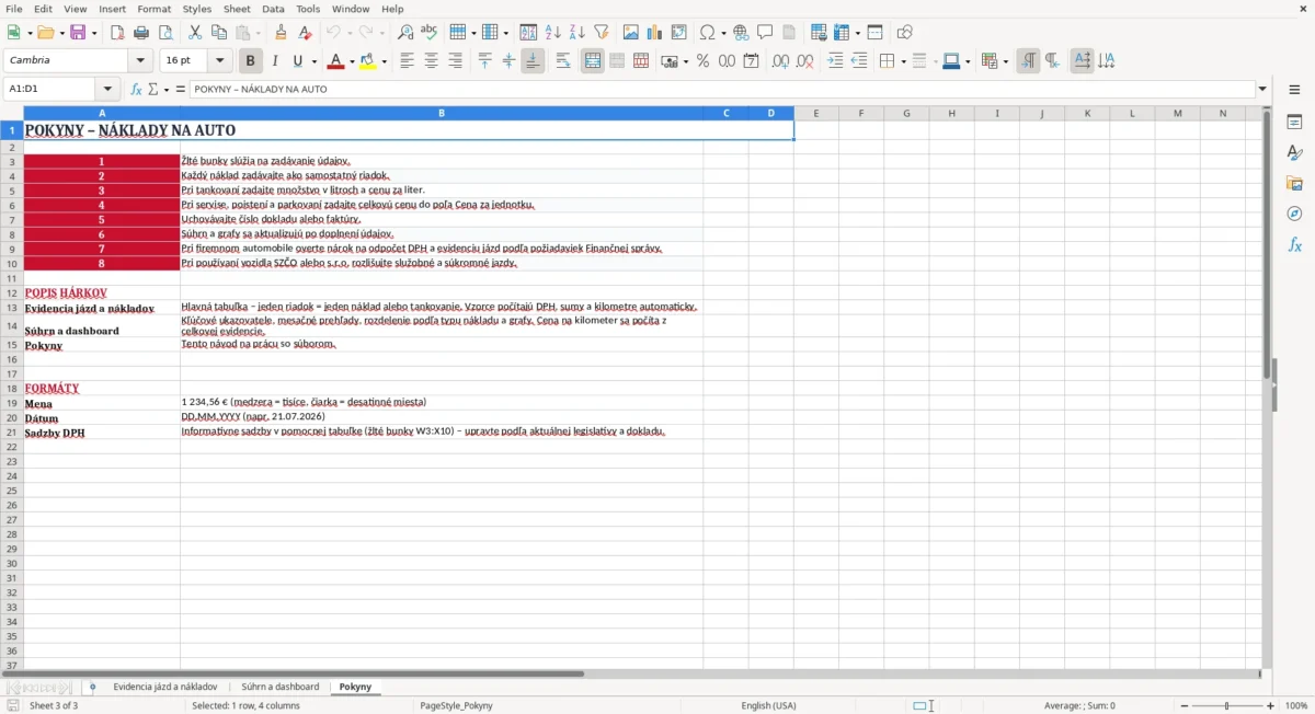 Excel – náklady na auto excel vzor – Pokyny